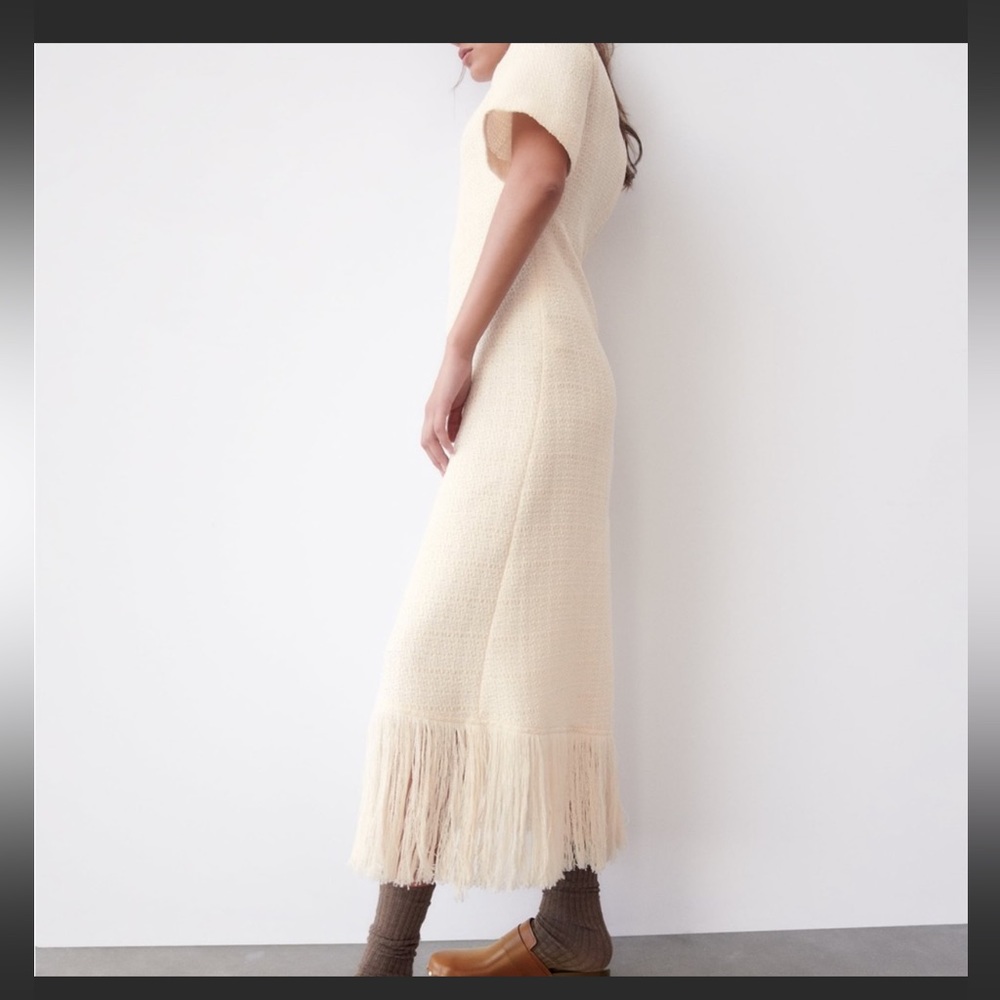 Zara Cream Tweed midi Dress
